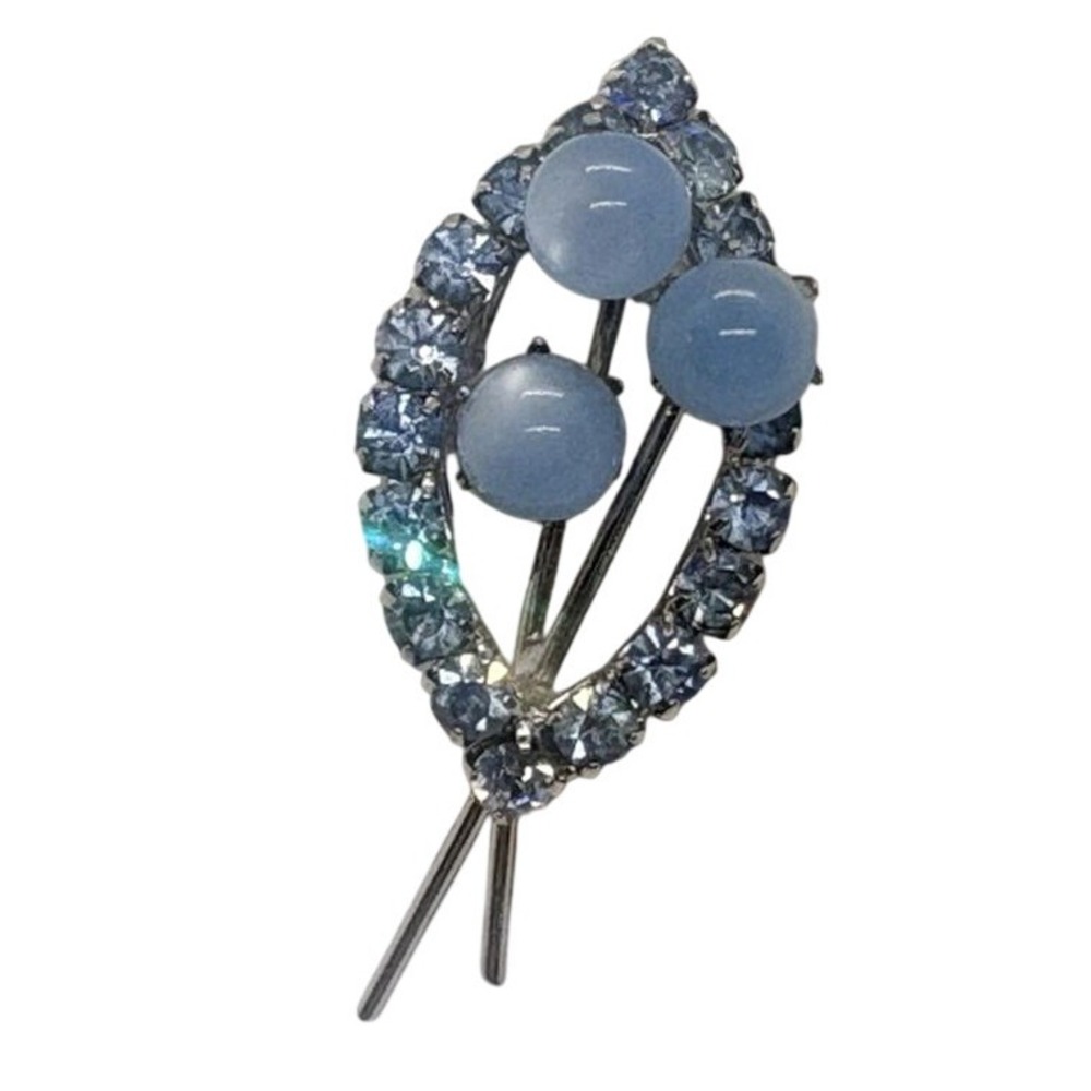 Vintage Silver Tone‎ Light Blue Rhinestone Pin Brooch 60s 70s Mod Abstract Retro